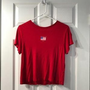 Red top with American flag graphic